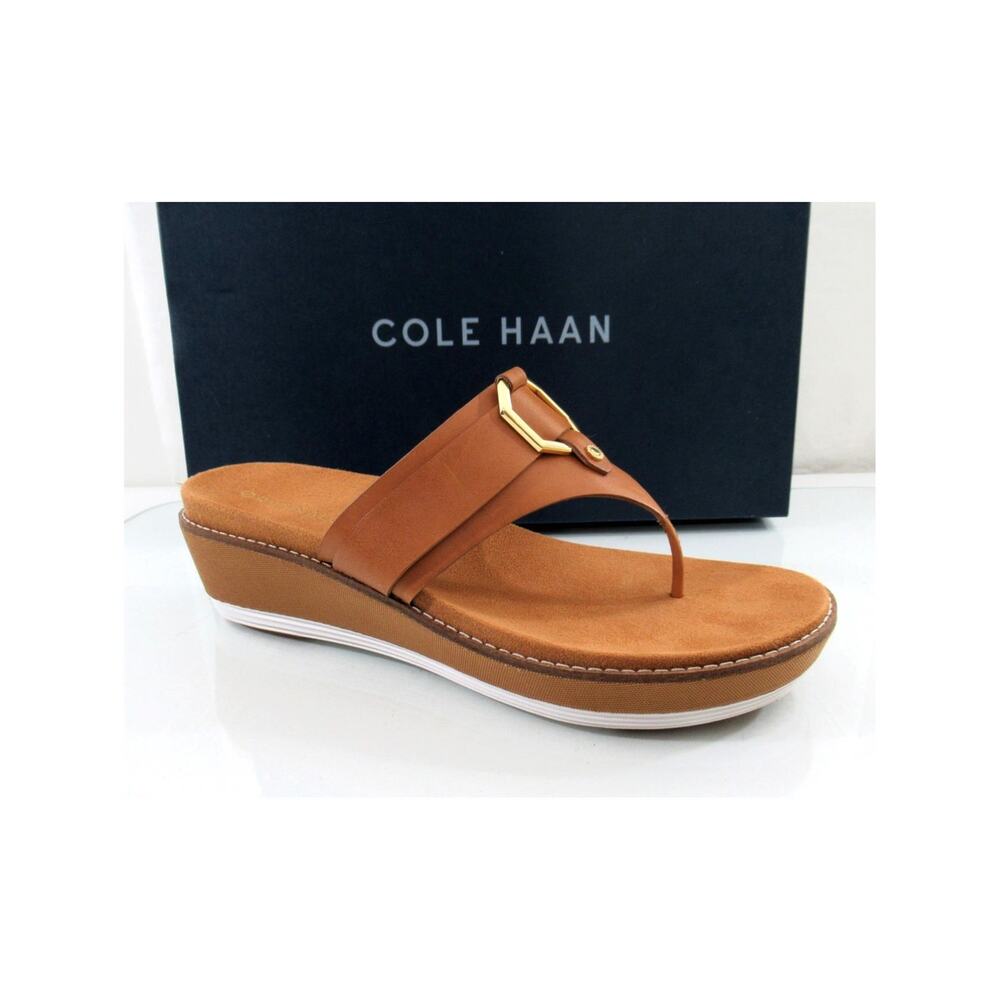 Cole Haan Original Grand Flatform Thong Wedge Sandals Leather Pecan Brown